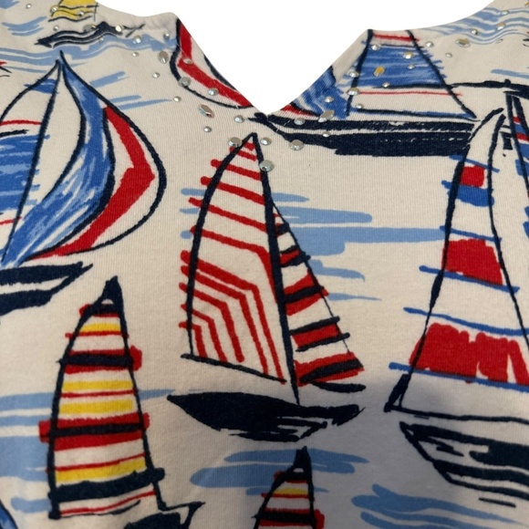 Alfred Dunner Short Sleeve Sequins Blouse SZ 3X Coastal Resort Aloha Beach Sail - Picture 7 of 8